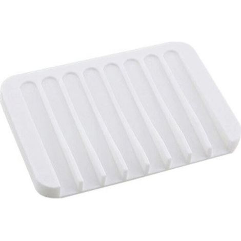 Portasapone in silicone autodrenante, bianco, 11,581 cm, portasapone da bagno con scarico a cascata e tappetino antiscivolo.