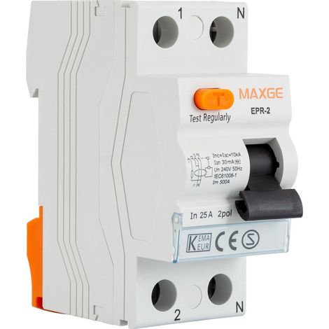 Diferencial Industrial MAXGE 25A 2P 10mA Monofásico Clase AC