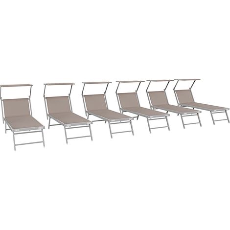 6 Lettini Tortora Prendisole Pieghevole Professionale In Alluminio E Tessuto Textilene Tettuccio Orientabile Tettino Parasole Sdraio Prendi Sole Mare Spiaggia Piscina Giardino 182 x 60 x 38 cm
