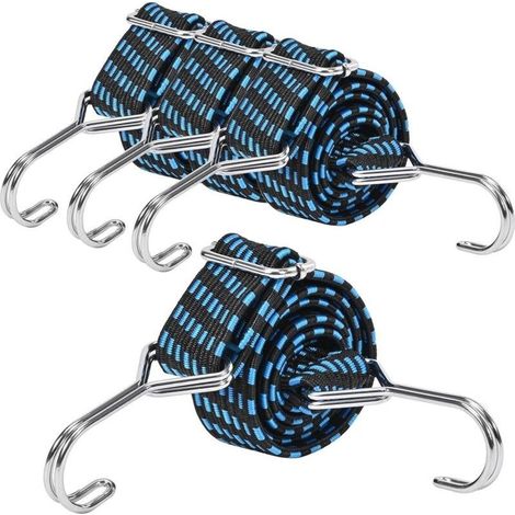 4 tendeurs élastiques avec crochets, pour bâche de piscine, moto, voiture, camping et transport (1/5)