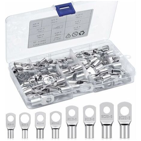 LAN-Crimp-Anschlussklemmen-Sets 6mm² 10mm² 16mm² 25mm² Ringkabelschuhe verzinnte Kupferklemmen SC-Steckverbinder für Autobatterien, Fahrzeuge, Motorräder (120 Stück) (1/5)