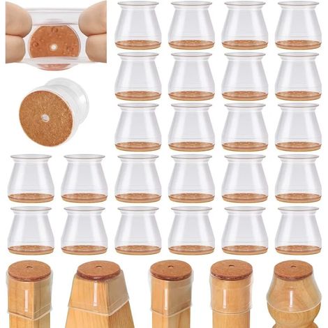 Lot de 4 patins en silicone pour pieds de chaise, protège parquet en bois massif, embouts anti-rayures pour carrelage, capuchons feutrine adhésifs antidérapants, amortisseurs de bruit pour meubles, 20 (1/4)