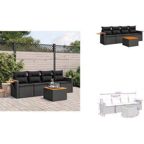 Salon de jardin 5 pcs avec coussins noir résine tressée - Ensemble Salon De Jardin - Meuble Extérieur - Résine Tressée - Rotin Synthétique - Canapé D'extérieur (1/3)