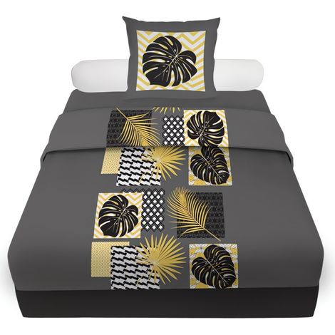 Parure de draps 180x290 cm en coton PALMERA Anthracite, par Soleil d'ocre