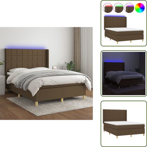Sommier à lattes de lit matelas et LED Marron foncé 140x200 cm - Sommier Tapissier - Lit Avec Led - Matelas À Ressorts Ensachés - Têted Lit Ajustable - Éclairage LED (1/5)