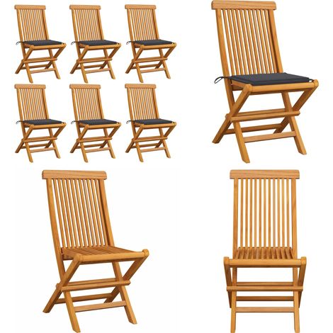 Chaises de jardin et coussins anthracite lot de 6 Bois de teck - Chaise De Jardin Pliable - Chaise De Jardin En Bois - Mobilier De Jardin - Terrasse - Jardin - Home & Living (1/5)