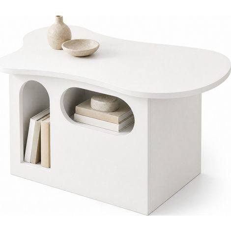 CHICFURN Mesa de centro 97 x 45 x 43,5 cm de aglomerado blanco con almacenaje (1/5)