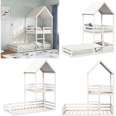 Etagenbett mit Dach Weiß 90x200 cm Massivholz Kiefer - Kinderbett - Hochbett - Etagenbett - Jugendzimmer - Massivholzmöbel - Home & Living