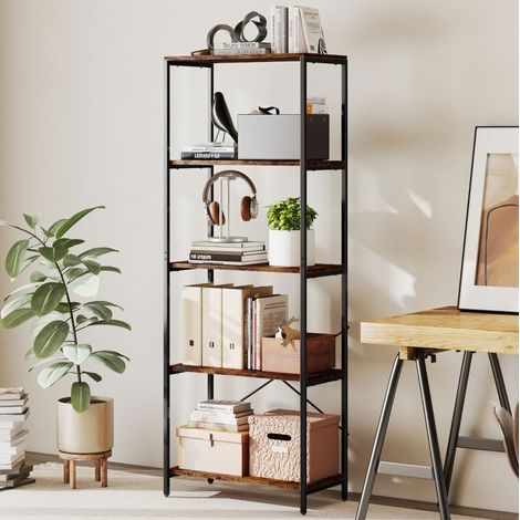 Libreria MEUBLIV a 5 ripiani in metallo marrone, finitura melaminica, 79 x 35 x 161 cm (1/5)