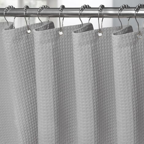 Rideau de Douche Motif Gaufre avec Anneaux en Métal Imperméable Anti-Moisissures Polyester Tissu Rideau Salle de Bain Lourd pour Baignoire Cabine de Douche - 152x214CM (Gris Clair) (1/5)