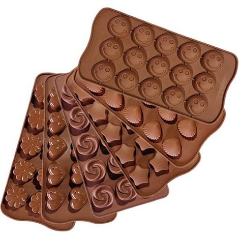 Moule à chocolat 6 pièces – Moule à bonbons – Moules de cuisson – Moules en silicone – Convient pour la préparation de divers desserts – Silicone – Marron (1/5)