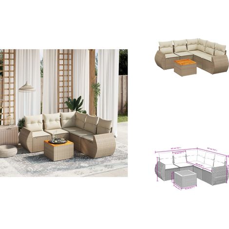 6-tlg. Garten-Sofagarnitur mit Kissen Beige Poly Rattan - Gartenmöbel Set - PE-Rattan Möbel - Outdoor Lounge - Esstisch - Gartenstuhl (1/3)