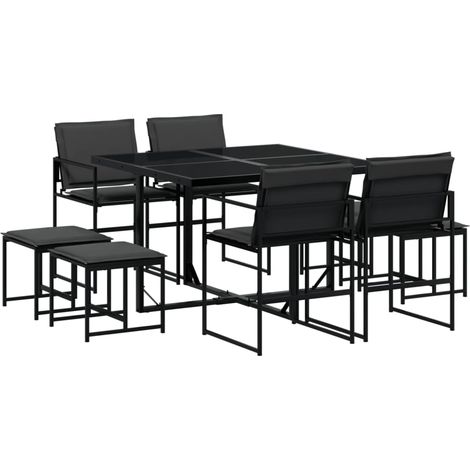 Maison Exclusive - 9-tlg. Garten-Essgruppe mit Kissen Schwarz Tex