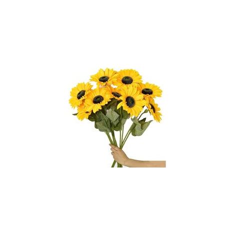 Lot de 6 fleurs artificielles tournesols en soie – Longue tige 56 cm – Décoration pour mariage, fête, maison – Couleur jaune