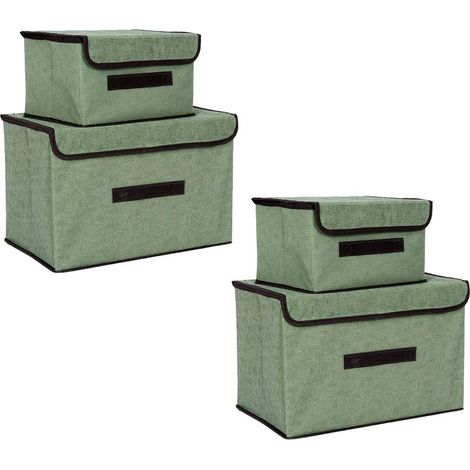 Set mit 4 faltbaren und staubdichten Aufbewahrungsboxen aus Vliesstoff (zwei große und zwei kleine), hellgrün, für Zuhause. (1/5)