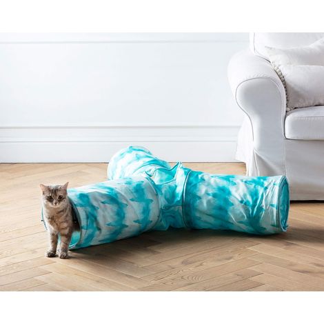 Jouet pour Chat Tunnel Triple pour Chat Ø 25 cm, Longueur 50 cm, Polyester, Bleu (1/2)