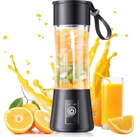 Frullatore portatile - Ideale per preparare frullati e frappè - Bicchiere frullatore motorizzato - Mini spremiagrumi - Frullatore con caraffa - Ideale per picnic, sport, casa, ufficio - Nero (1/5)