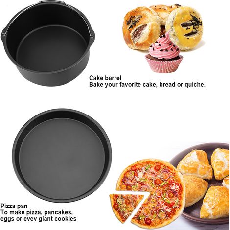8-Zoll-Multifunktions-Heißluftfritteusen-Zubehörset: Toaster, Kuchenform, Pizzaform, Schwarz, Ofenkompatibel (1/5)