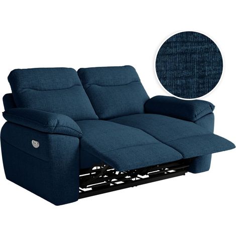 Loungitude – Canapé relax électrique 2 places en tissu texturé 3D – Commande USB intégrée – Longueur 160 cm – Bleu foncé (1/5)