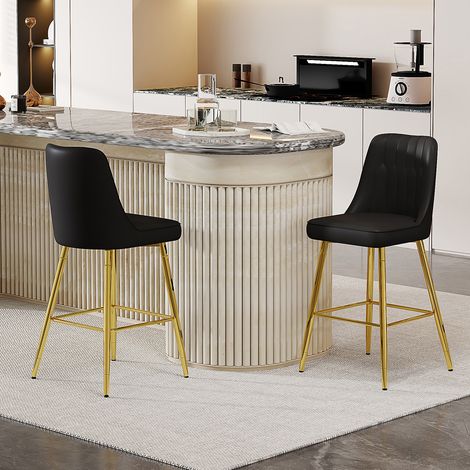 Barhocker 2er-Set mit Rückenlehne Fußraste PU Metall OKMYHOME (1/5)