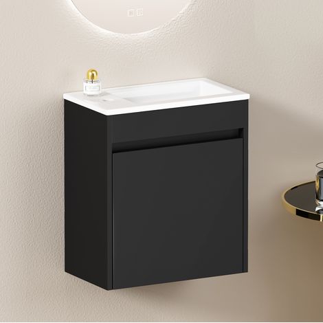 Mobile bagno in MDF nero 46 cm con anta soft-close e vano contenitore (1/5)