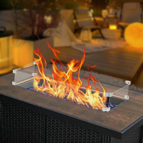 Pare-Vent Brasero en Verre Trempé 8 mm 47x47x15 cm, Écran Pare-Flammes Anti-Étincelles avec Supports Aluminium (1/4)