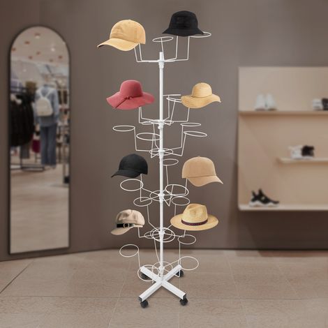 Porte-chapeaux en métal avec roues, étagère pivotante à 6 niveaux, affichage autonome, organisateur pour chapeaux et perruques (blanc) (1/5)