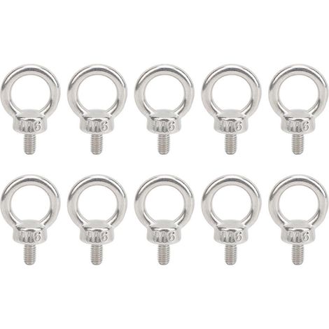 10Pcs M6 Lifting Eye Ring Bolts Screw 304 Stainless Steel Fastener Accessory Parts (1/4)