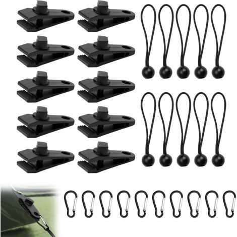 BUNTHAUS 30 Pièces Clips de Bâche Sets, Ensembles de Kits de Clips de bâche, Pince Tendeur Corde Élastique, Clip de Bâche Multifonctions Pinces pour Tente, pour tentes, auvents, Camping, Piscine (1/5)