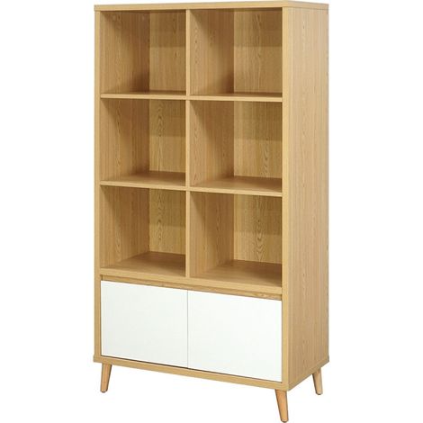Bibliothèque grand modèle 2 portes Pier blanc crème / effet bois (1/4)
