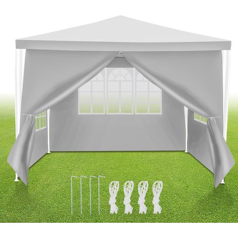 Randaco Carpa pérgola 3x3 m para jardín Blanco, cubierta exterior con paredes y protección contra el sol