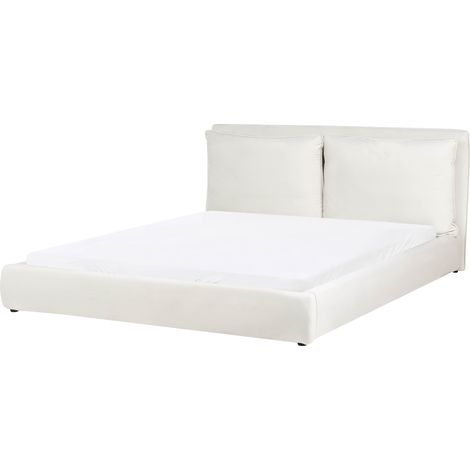 Cama moderna 180 x 200 cm tapicería de terciopelo con cabecero acolchado blanco crema Bajonna