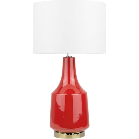 Lampada da Tavolo Moderna Retrò Ceramica Rossa Paralume Rotondo Triversa (1/5)