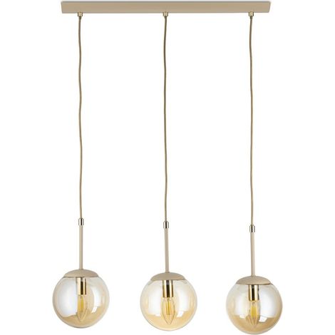 Suspension en verre beige Maro 3xE14 40W – Abat-jour de 15 cm – Réglable en hauteur pour éclairage personnalisé – Lustre élégant (1/5)