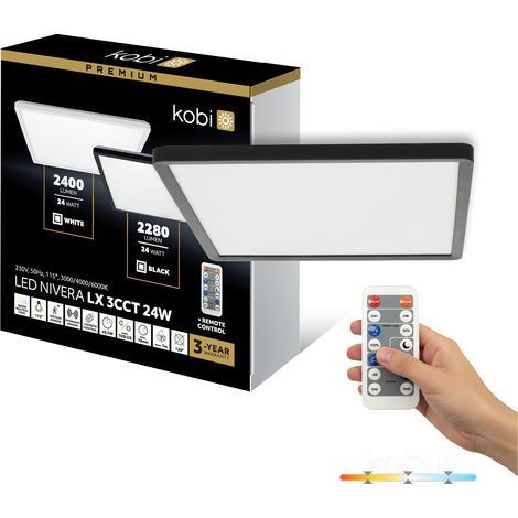 Plafonnier carré LED noir 24 W avec détecteur de mouvement 3CCT IP54 NIVERA Kobi (1/5)