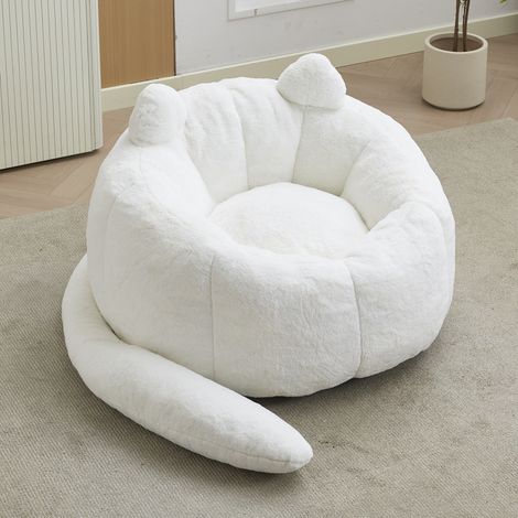 Fauteuil bean bag en velours blanc en forme de chat, 200 x 112 x 77 cm, REDOM (1/5)