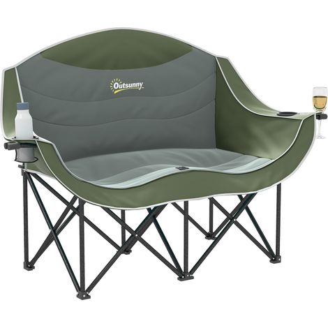 Faltbarer 2-Sitzer-Campingstuhl mit Getränkehalter und Tragetasche, Tragkraft 250 kg, Grün