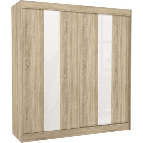 Armoire de chambre à portes coulissantes bois clair mat et blanc laqué Karola - 3 tailles-Largeur 120 cm (1/5)