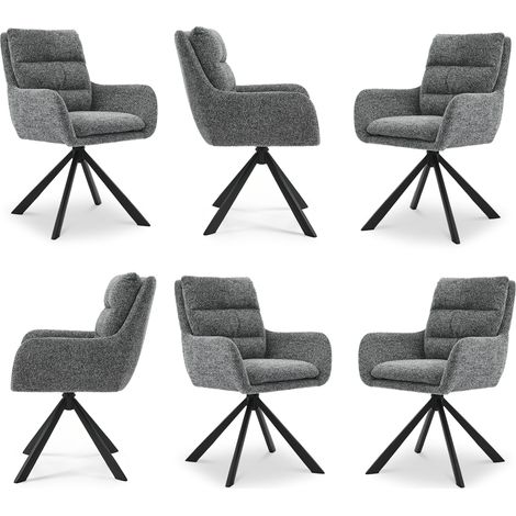 Bon Furni Chaises 360° Pivotantes Chenille Gris ardoise, Lot de 6