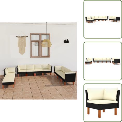10-tlg. Garten-Lounge-Set mit Kissen Poly Rattan Schwarz - Gartenmöbel - Loungesessel - Outdoor Möbel - Rattan Gartenmöbel - PE-Rattan (1/5)