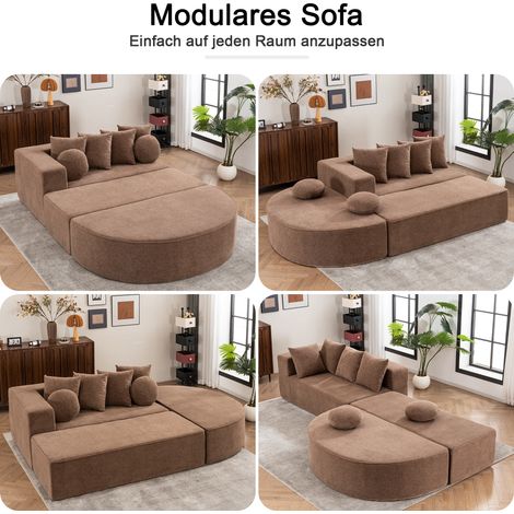 Canapé-lit modulable beige sans montage en chenille (1/5)