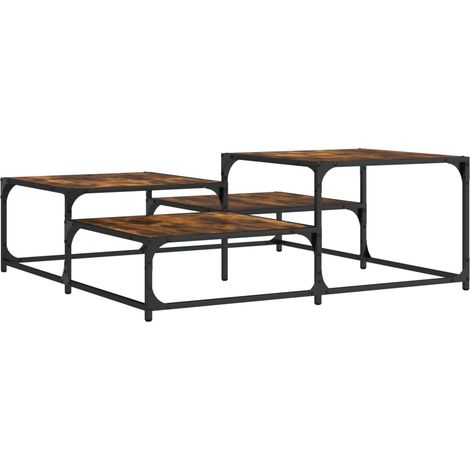 Mesa de centro de diseño industrial con estantes 107 x 107 x 40 cm madera de ingeniería marrón y metal DEC038391