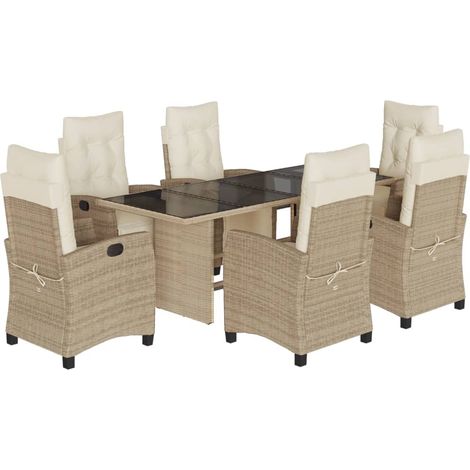 Maison Exclusive - 7-tlg. Garten-Essgruppe mit Kissen Beige Poly