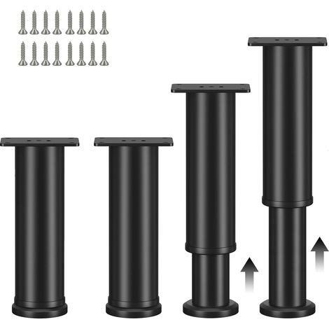 4 Pièces Pieds de Lit, en Fer Pieds de Meuble, Hauteur Réglable de 12 à 18 cm Pied Meuble, Noir Pied de Meuble Reglable, avec 16 Vis, pour Canapé, Lit, Table (1/5)