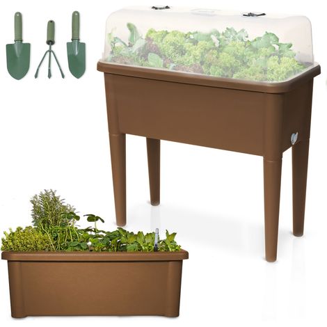 Carré potager sur pied plastique Marron avec couvercle 76x 66x37cm Jardinière surélevée (1/5)