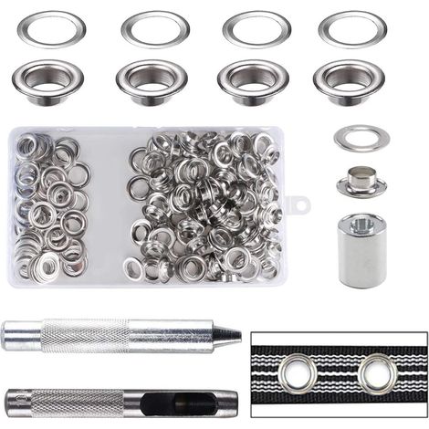 Grommet Kit for Tarpaulin Sewing Fabric Curtain Making and Crafts Tarpaulin Repair 100 pcs Grommet Eyelets 10mm Grommets Kit (Silver)