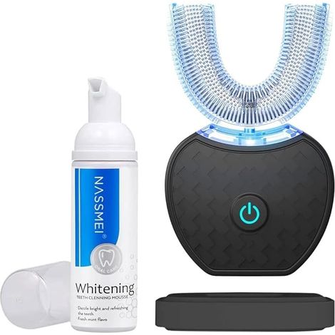 Brosse à Dents Électrique à Ultrasons, Brosse à Dents Ultrasonique Automatique 360° pour Adulte, avec Minuterie et Chargement Sans Fil (Noir) (1/5)