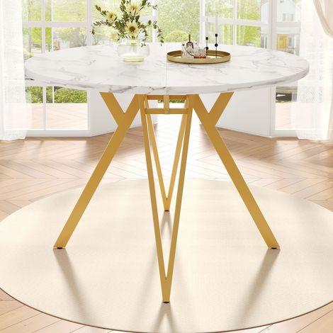 Tavolo da Pranzo Rotondo per 4 Persone con Struttura in Metallo e Piedini Regolabili, Oro, 100 × 100 × 76 cm (1/5)