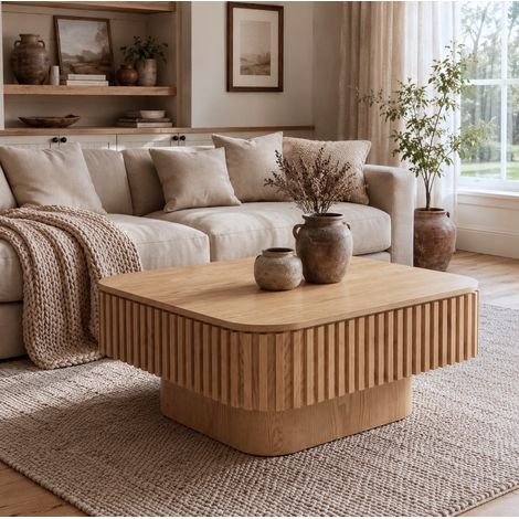 Quadratischer Couchtisch mit verstecktem Stauraum in Holzoptik, OKWISH (1/5)
