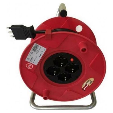 25 mt de extensiÓn de cable elÉctrico 230v 16a con 4 tomas schuko con protecciÓn de sobrecalentamiento color rojo 1219055